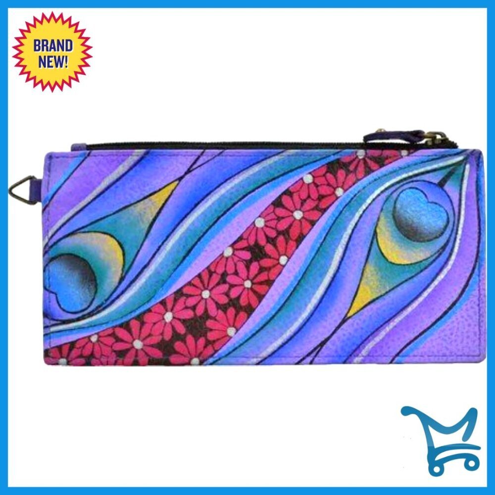 Hand Painted Genuine Leather Wallet Organizer with 5 Card Slots